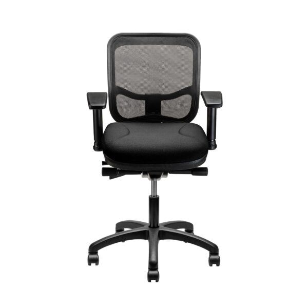 Silla de oficina ejecutiva con respaldo de malla y asiento tapizado en tela