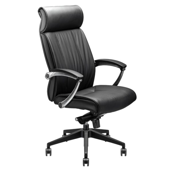 Silla de alta dirección tapizada en curpiel negra