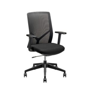 Silla de oficina ejecutiva con respaldo de malla y asiento tapizado en tela